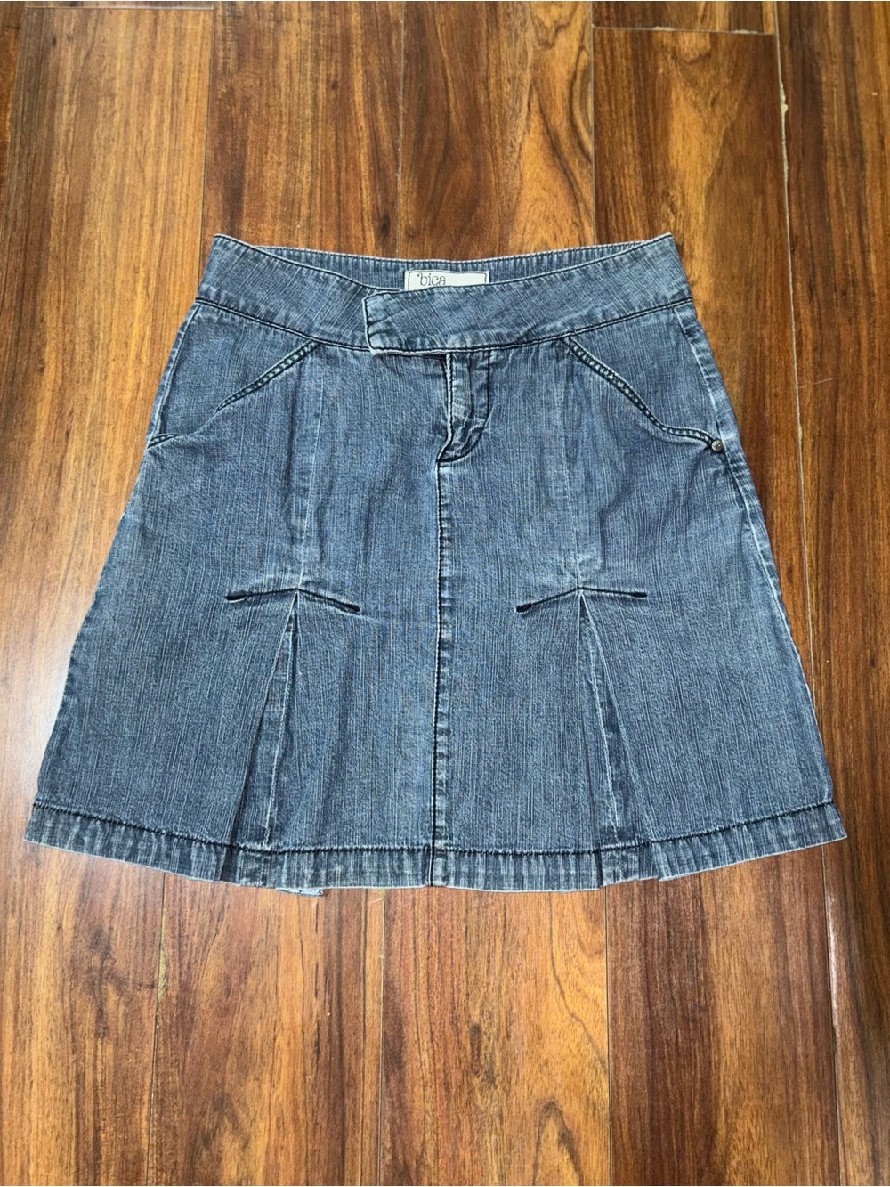 Blue Denim A-Line Skirt with Front Pleats